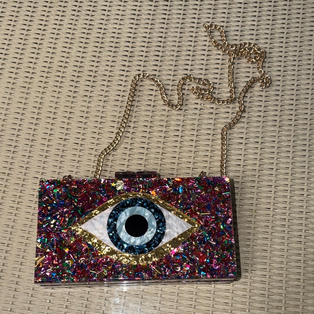 Multicolor Glitter Evil Eye Crossbody Clutch